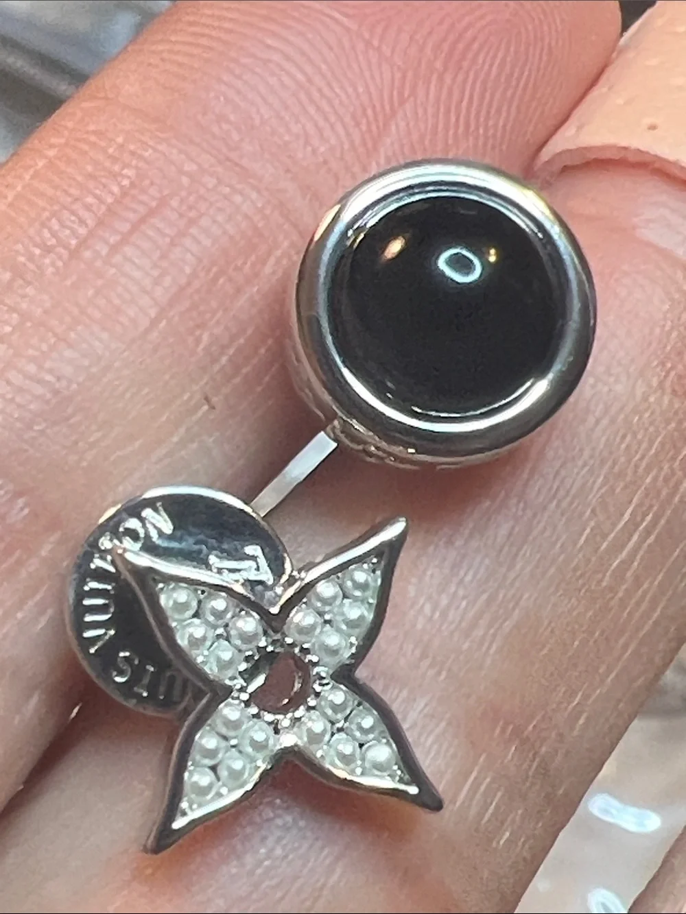 Silver Black/ Silver Pearl Posts Stud Earrings